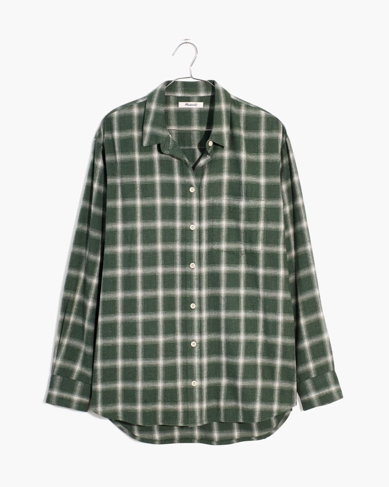 Front of a size 1X OS EX BOYFRIEND PLAID FROM 170547 IN GREEN HERITAGE in Sage Green / White by Madewell. | dia_product_style_image_id:237580